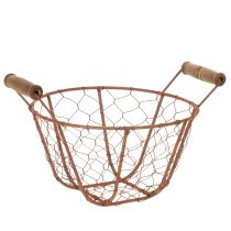 Artículo Cesta de alambre, cesta metálica con asa, madera, óxido, decorativa, Ø18cm