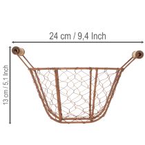 Artículo Cesta de alambre, cesta metálica con asa, madera, óxido, decorativa, Ø18cm