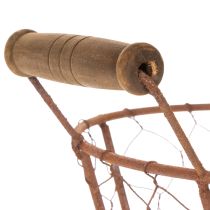 Artículo Cesta de alambre, cesta metálica con asa, madera, óxido, decorativa, Ø18cm