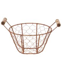 Artículo Cesta de alambre, cesta metálica con asa, madera, óxido, decorativa, Ø18cm
