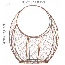 Artículo Cesta de alambre, maceta de metal, decoración de primavera, cesta de Pascua, marrón, acabado óxido, 34 cm de alto x 30 cm de largo.