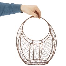 Artículo Cesta de alambre, maceta de metal, decoración de primavera, cesta de Pascua, marrón, acabado óxido, 34 cm de alto x 30 cm de largo.