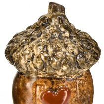 Artículo Bellota decorativa de cerámica con motivo de corazón marrón 6 cm - decoración de mesa de otoño - 6 piezas
