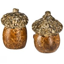 Artículo Bellota decorativa de cerámica con motivo de corazón marrón 6 cm - decoración de mesa de otoño - 6 piezas
