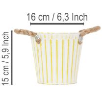 Artículo Cubo para plantar, maceta con asas, decoración metálica rosa/verde/amarillo estilo shabby chic Ø16,5cm H15cm Juego de 3 piezas