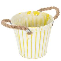Artículo Cubo para plantar, maceta con asas, decoración metálica rosa/verde/amarillo estilo shabby chic Ø16,5cm H15cm Juego de 3 piezas
