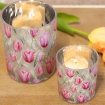 Artículo Elegante farolero con motivo de tulipán para una decoración primaveral atmosférica, 12,5 cm, 2 piezas.