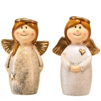 Artículo Figuras decorativas de ángeles - Crema y blanco con detalles dorados, 13 cm - Embellecimiento celestial para su hogar - Paquete de 2