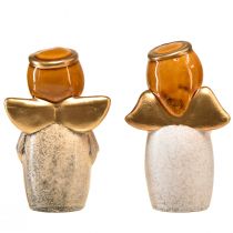 Artículo Figuras decorativas de ángeles - Crema y blanco con detalles dorados, 13 cm - Embellecimiento celestial para su hogar - Paquete de 2