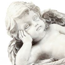 Artículo Ángel tumbado decoración tumba poliresina gris blanco 31×16cm