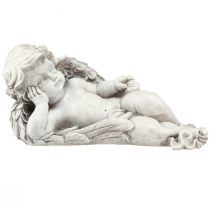 Artículo Ángel tumbado decoración tumba poliresina gris blanco 31×16cm