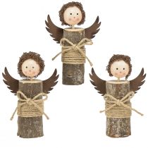 Artículo Ángel con rizos decoración de madera Navidad natural H15cm 3 piezas