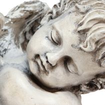 Artículo Ángel sentado figura decorativa decoración de tumba gris poliresina Al. 18 cm