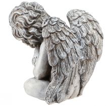 Artículo Ángel sentado figura decorativa decoración de tumba gris poliresina Al. 18 cm