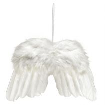 Artículo Alas de ángel hechas de plumas blancas – romántica decoración navideña para colgar 25×18cm 3ud