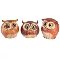 Artículo Encantadoras figuras de búhos de cerámica - Diseño detallado en marrón y crema, 10,5 cm - Decoración perfecta para espacios de vida y de trabajo - 3 piezas