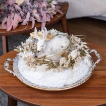 Artículo Corona decorativa de lana de fieltro en color blanco para colgar Ø25cm