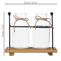 Artículo Jarrón decorativo de botella, vidrio y madera, 23x12x19,5 cm, 2 piezas