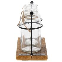 Artículo Jarrón decorativo de botella, vidrio y madera, 23x12x19,5 cm, 2 piezas