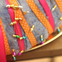 Artículo Cinta de regalo decorativa de puntos naranja 10 mm 25 m