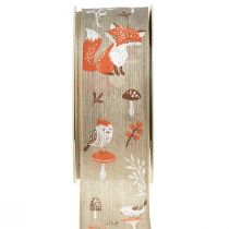 Artículo Cinta de regalo otoño con zorro y setas lino gris 40mm 15m