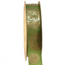 Artículo Cinta de regalo con rosas doradas Cinta de joyería verde 25mm 15m