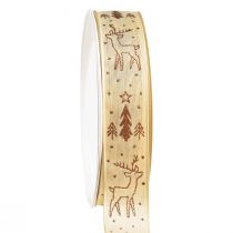 Artículo Cinta de regalo Reno navideño crema marrón B25 L18m