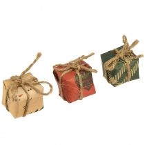 Artículo Mini set de cajas de regalo de papel, rojo-verde-natural, 2,5x3 cm 18 piezas - Decoración navideña