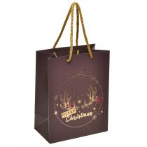 Artículo Bolsa de regalo astas navideñas marrón/dorado 18x10x23cm 2uds