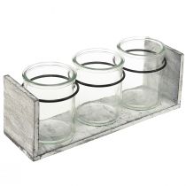 Artículo Recipiente de vidrio rústico con soporte de madera gris y blanco - 27,5x9x11 cm - Solución versátil de almacenamiento y decoración