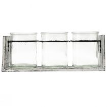 Artículo Recipiente de vidrio rústico con soporte de madera gris y blanco - 27,5x9x11 cm - Solución versátil de almacenamiento y decoración