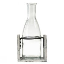 Artículo Jarrón de cristal con soporte de madera gris, 9,5x8x20cm - Decoración rústica con 4 botellas
