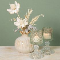 Artículo Portavelas de cristal con base perforada y ranurada, 15 cm de alto, 2 unidades