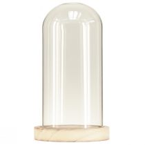 Artículo Campana de cristal con base de madera natural transparente Ø12cm H21cm