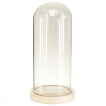 Artículo Campana de cristal con dintel de cristal con base de madera transparente Ø14cm H28,5cm
