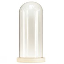 Artículo Campana de cristal con dintel de cristal con base de madera transparente Ø14cm H28,5cm