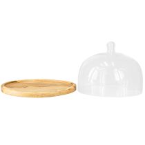 Artículo Cúpula de cristal con placa de madera decorativa cúpula de queso Ø22cm H16.5cm