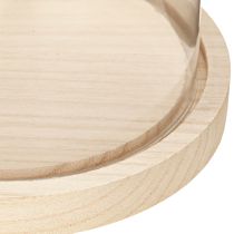 Artículo Campana de cristal sobre bandeja de madera, tarro de cristal, transparente, natural, Ø17cm, H24cm