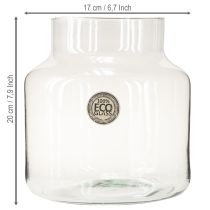 Artículo Jarrón de cristal redondo para flores, grande, 100 % vidrio reciclado, altura 20 cm, diámetro 17 cm.