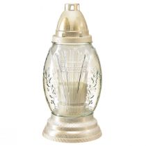Artículo Lámpara para tumba, jarrón de cristal, farol retro para tumba, oro blanco claro, Ø11cm, H26,5cm
