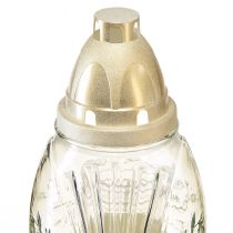 Artículo Lámpara para tumba, jarrón de cristal, farol retro para tumba, oro blanco claro, Ø11cm, H26,5cm