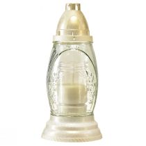 Artículo Lámpara para tumba, jarrón de cristal, farol retro para tumba, oro blanco claro, Ø11cm, H26,5cm