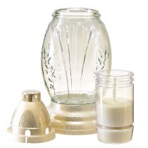 Artículo Lámpara para tumba, jarrón de cristal, farol retro para tumba, oro blanco claro, Ø11cm, H26,5cm