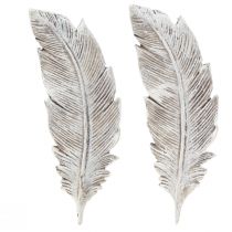 Artículo Decoración para tumbas pluma gris blanco decoración para tumbas poliresina 15,5 cm 4 piezas