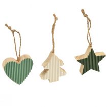 Artículo Juego de colgantes de madera para árbol de Navidad, corazón-árbol-estrella, verde menta-blanco, 4,5 cm, 9 piezas - Decoración navideña
