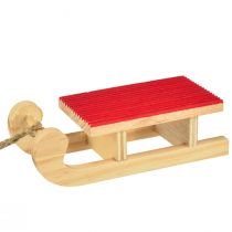 Artículo Miniatura de trineo de madera, rojo natural, 4x8,5 cm, 6 uds. - Decoración navideña