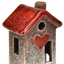 Artículo Románticas casas de cerámica con motivo de corazón - tonos rojos y naturales, 11 cm - decoración de invierno diseñada con mucho cariño - 3 piezas