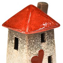 Artículo Casas de cerámica amorosas - diseño de corazón, rojo y natural, 17,5 cm - decoración romántica para el hogar, 2 piezas