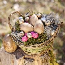 Artículo Huevos de madera de mango natural Huevos de Pascua hechos de madera Decoración floral H10cm 3 piezas