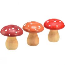 Artículo Setas de madera Setas decorativas Agáricos de mosca de madera Rojo Naranja 5cm 9 piezas